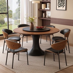 Solid Wood Round French Mid-Century Style Dining Table for Home Large and Small Dining Table and Chair Combination Modern Simple Restaurant Dining Table