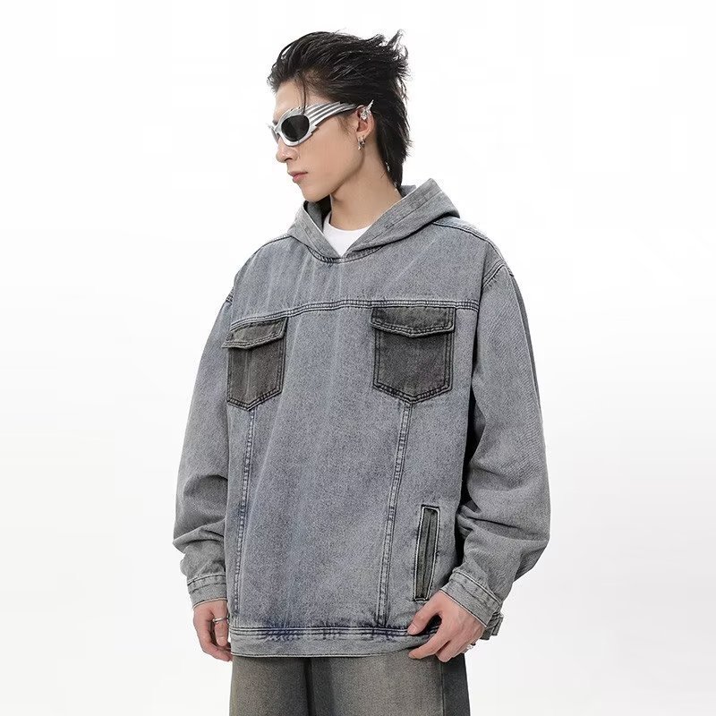 Sudadera con capucha de mezclilla vintage para hombre_voghion.com