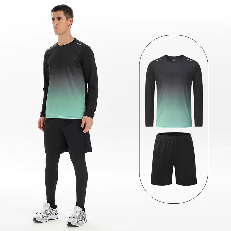 运动套装男长袖跑步秋季休闲两件套薄款健身服透气百搭休闲服批发