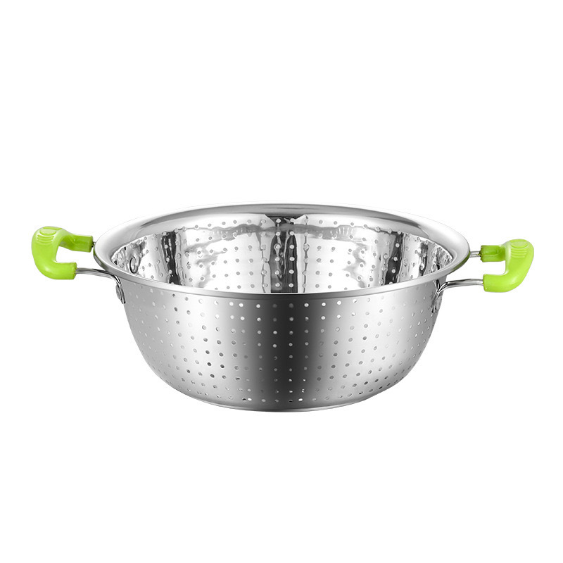 Acero inoxidable de doble oreja cesta de drenaje estilo coreano arroz pequeño tamiz de arroz artefacto de cocina lavavajillas con tamiz de arroz al por mayor