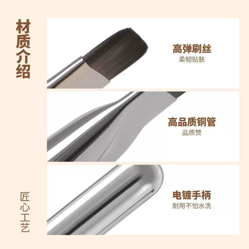 Ultra-thin Flat Foundation Brush, Silver Handle, Concealer Brush with Protective Case, 13 cm