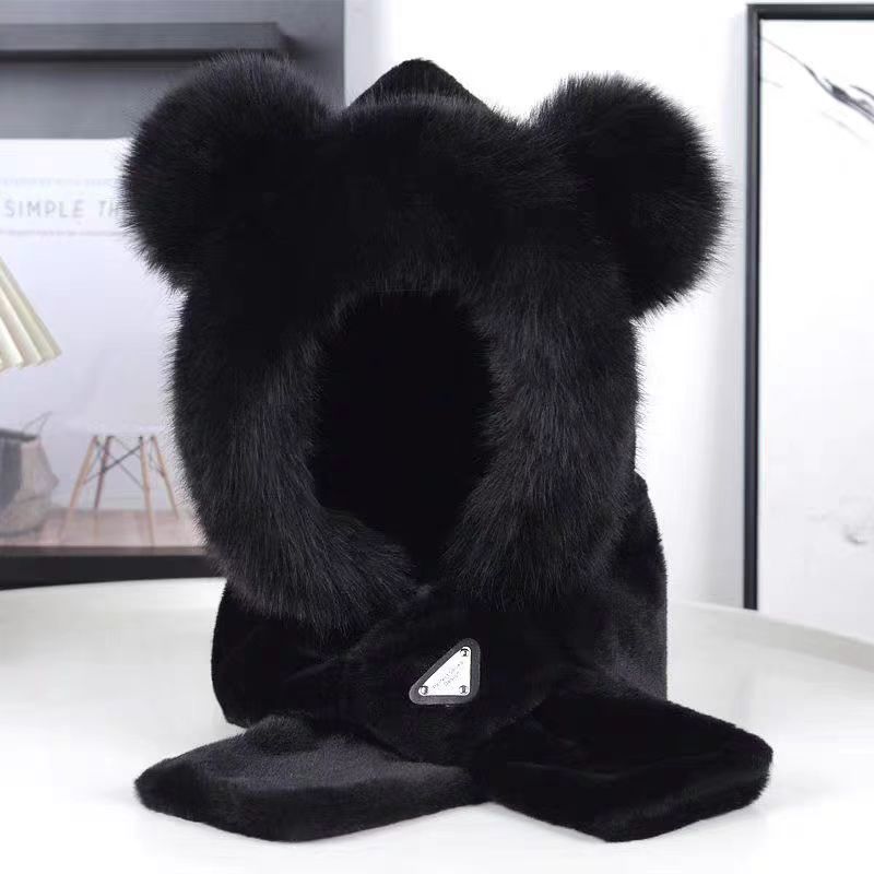 Otoño y invierno imitación de zorro sombrero de pelo cálido peluche lindo oso encapuchado sombrero de bicicleta sombrero de oído cálido