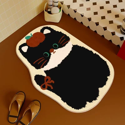 Mat Bedroom Bedside Blanket | Avtomobil döşəmə paspasları - red-apple-meow-4060cm-imitation-cashmere-dot-plastic-bottom