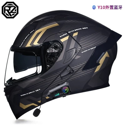 Motosiklet kaskı (dəbilqə) — men's and women's electric motorcycle - black-gold-earl-with-transparent-y10-bluetooth-m