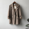 Real shot ~2022 Spring new pattern Retro temperament leisure time Easy lattice Double-breasted Straight suit coat