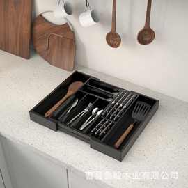 跨境木质餐具盒厨房抽屉刀叉筷子收纳盒可伸缩柜橱袜子内衣储物盒
