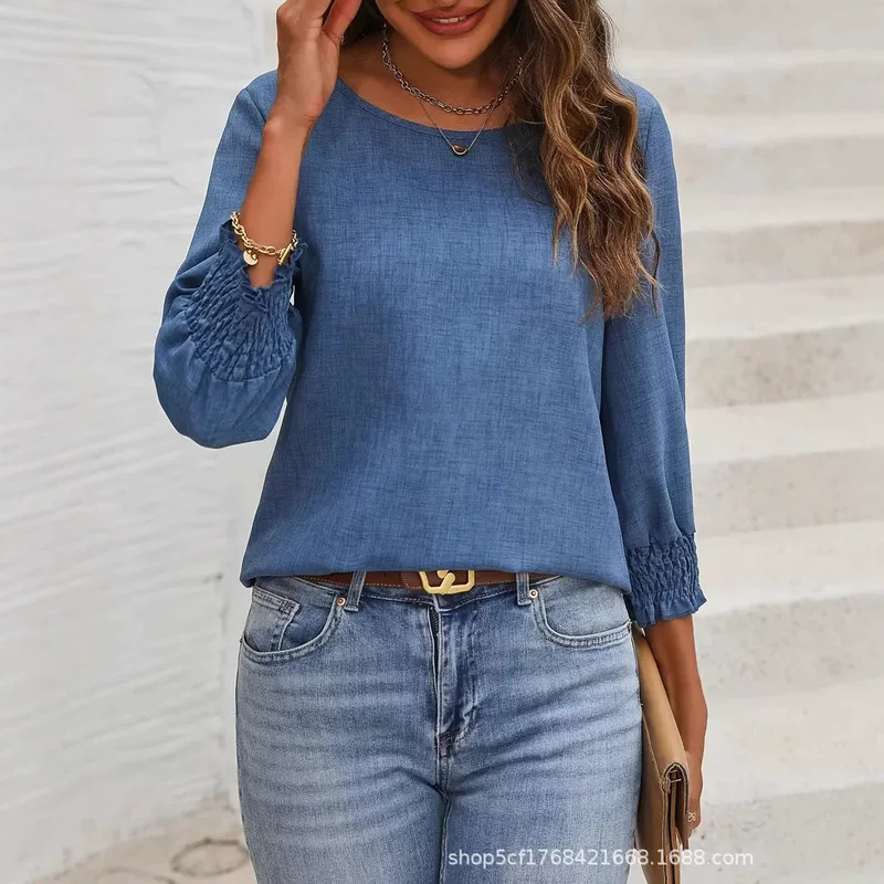 Demi-season fashionable shirt with a round collar, Amazon, European style, bright catchy style