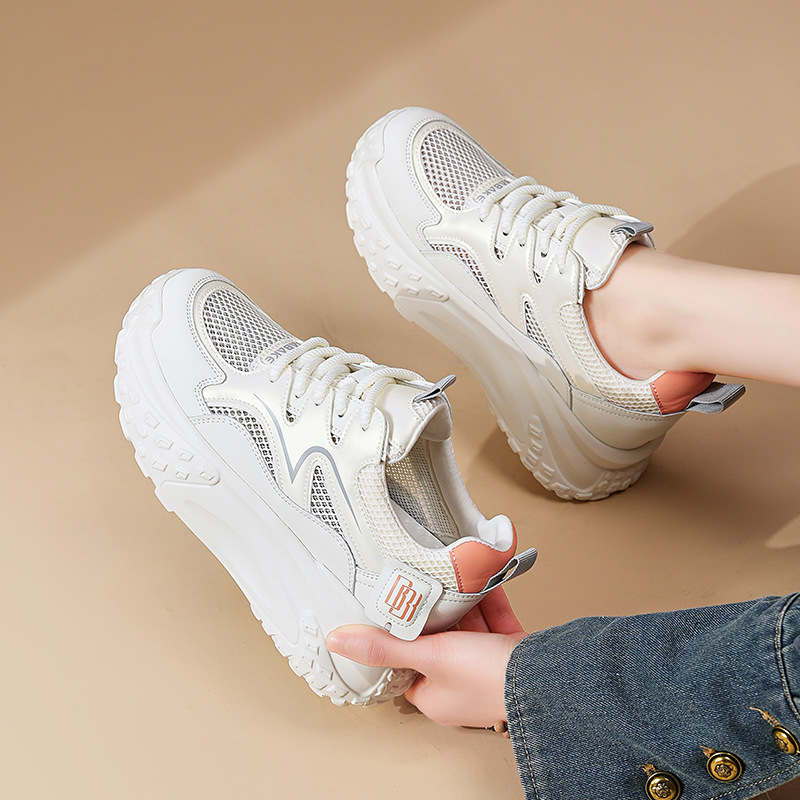 Summer Breathable Inner Heightening Daddy Shoes for Women Ins Trbottom 2024 New White Casual Sports Platform Thick-Soled Women's Shoes