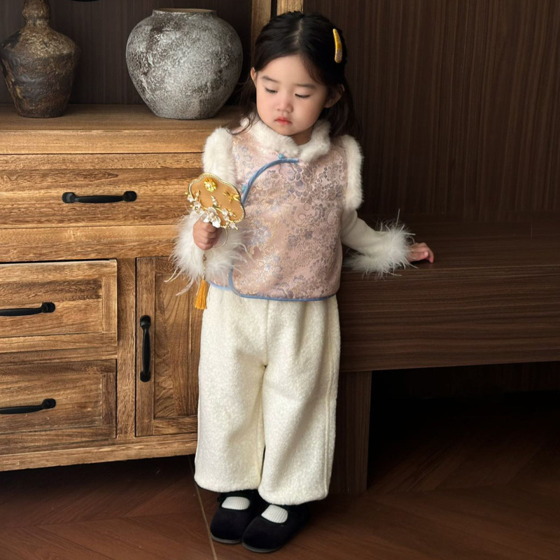 中秋·国庆限定儿童汉服马甲女童国风复古盘扣立领背心小女孩唐装|undefined