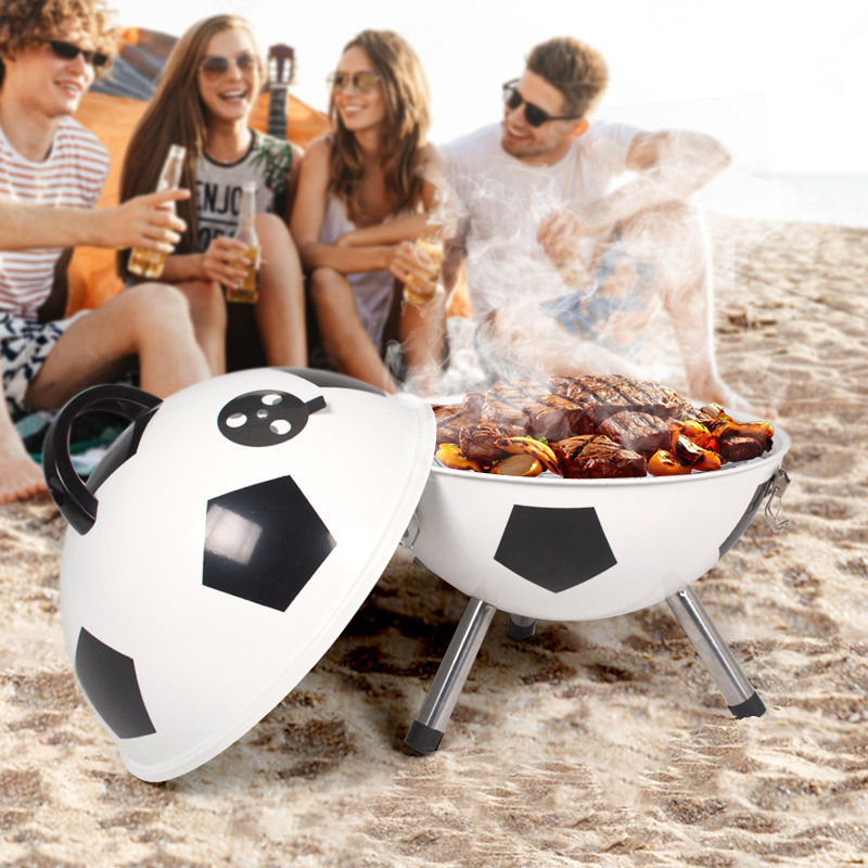 Regalos al por mayor de 14 pulgadas estufas de fútbol al aire libre estufas de barbacoa portátiles esféricas escritorio de camping pequeña barbacoa parrilla