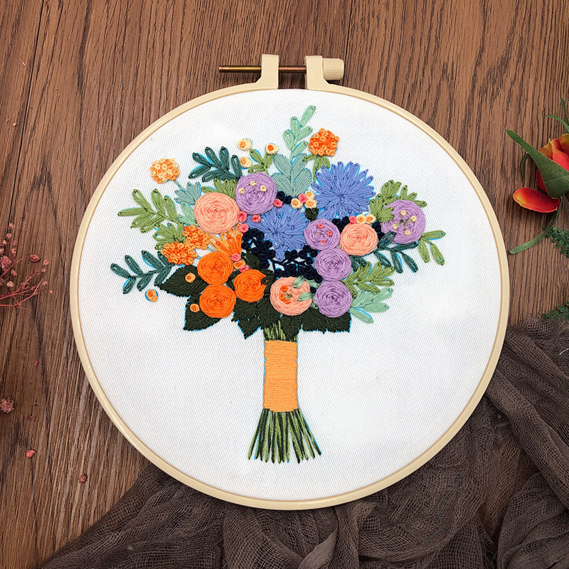 Original-nuevo bordado DIY flor hecha a mano paquete de material de tela fábrica creativa en stock incluido tutorial