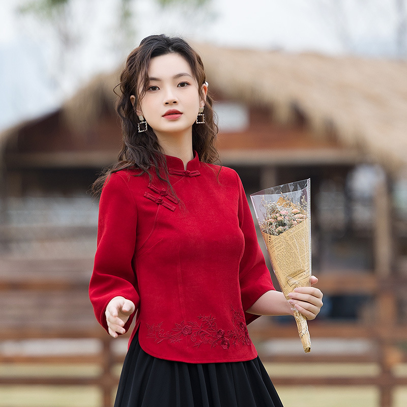 Republic of China Retro Han Dynasty Improved Cheongsam for Small People, Chinese Style Buckle Slimming Look Waist Women's Spring & Fall Tang Suit Suit