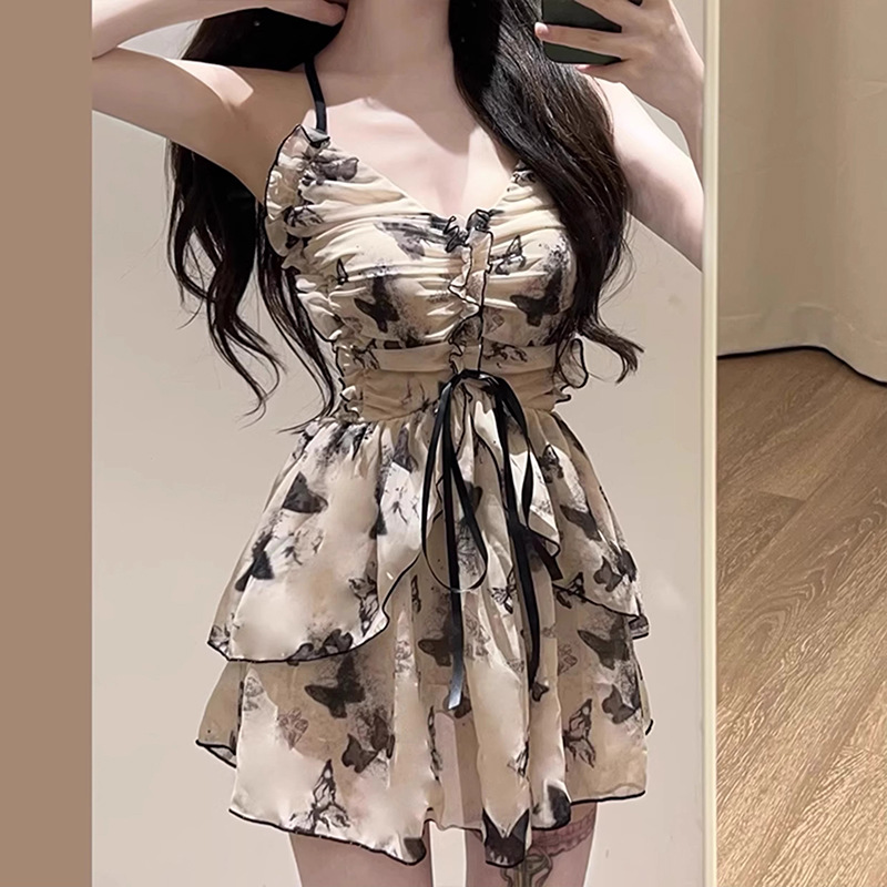 New Women's Retro Conservative Swimsuit Covers Tummy Slimming One Piece Backless Beach Skirt Style Flat Shoulder For Hot Springs_ecoleips.com