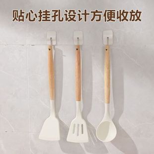 Non-Stick Silicone Spatula Cooking Spatula Food Grade High Temperature Resistant Wooden Spatula Soup Spoon Kitchen Cooking Set Beech Wood Handle