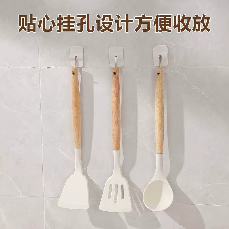 Набор силиконовых лопаток с антипригарным покрытием, термостойкие лопатки из пищевого силикона, ложка для супа, кухонная лопатка с деревянной ручкой, комбинированный набор