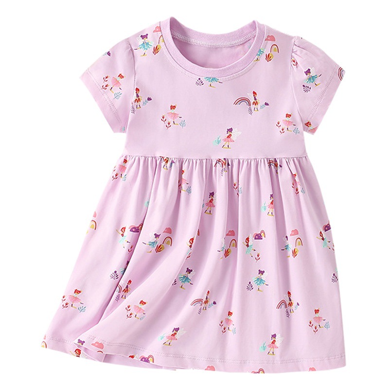 Falda de niña malwee verano nuevo estilo europeo y americano niños pequeños y medianos cuello redondo manga corta estilo occidental vestido de princesa casual