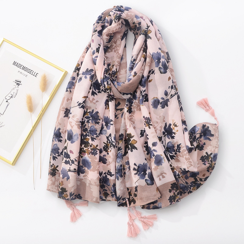 Estilo étnico retro Rosa flor impresa bufanda de las mujeres de lino largo artístico todo-fósforo mantón de algodón y lino sensación bufanda