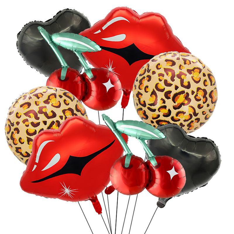 [Heng Yue] transfronterizo leopardo cereza set de globos de fiesta de cumpleaños de soltera gran globo de labios rojos de San Valentín