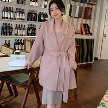 韩系西装领骆驼绒中长款小个子休闲毛呢外套气质宽松双面羊毛大衣