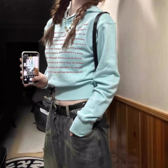 初秋の女性用プルオーバーショートフード付きスウェットシャツ、小柄な人向け、アメリカンスタイルの雰囲気のある甘くてシックな長袖トップス