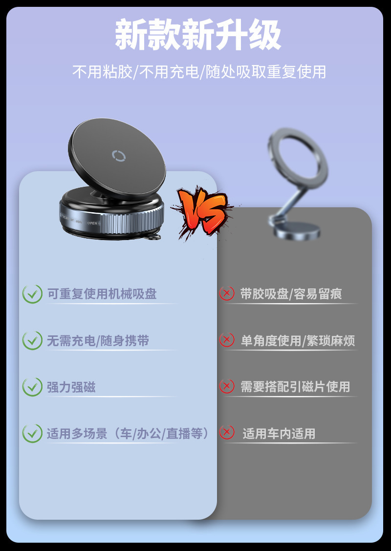 Cross-Border Desktop Lazy Stand with Vacuum Suction and Magnetic Attachment, New Car Phone Holder, Navigation Car Mount, Wholesale