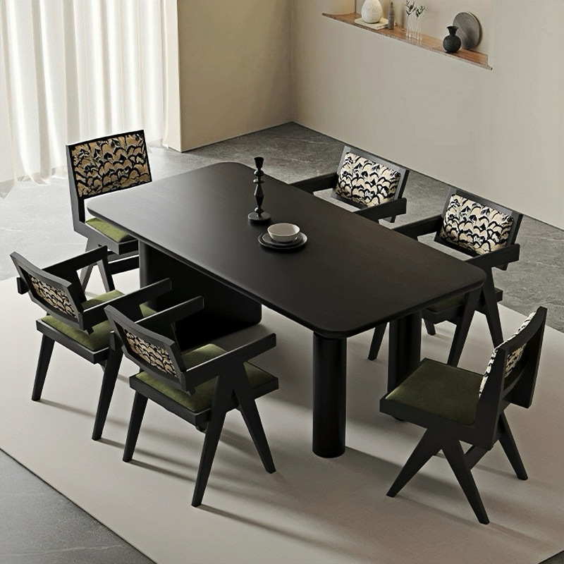 フレンチレトロダイニングチェア 家庭用 中世風無垢材椅子 ダイニングテーブルチェア インターネットで話題のレストラン用籐編み背もたれ椅子