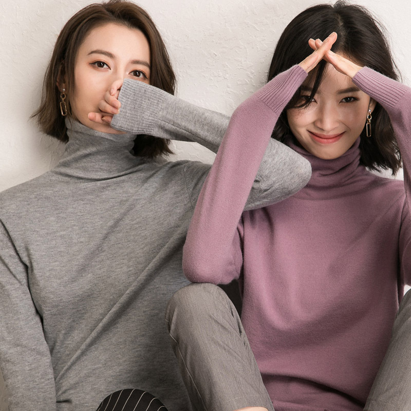 Wool Blend 2024 Autumn and Winter New Women's Fashion Korean Style Slim Fit Turtleneck Knitted Base Shirt for Elegant Commuting