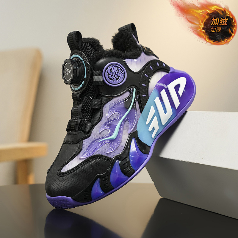 Zapatos para niños 2025 invierno nuevos zapatos deportivos para niños con calentamiento y amortiguación de terciopelo para niños grandes zapatos de baloncesto para niñas