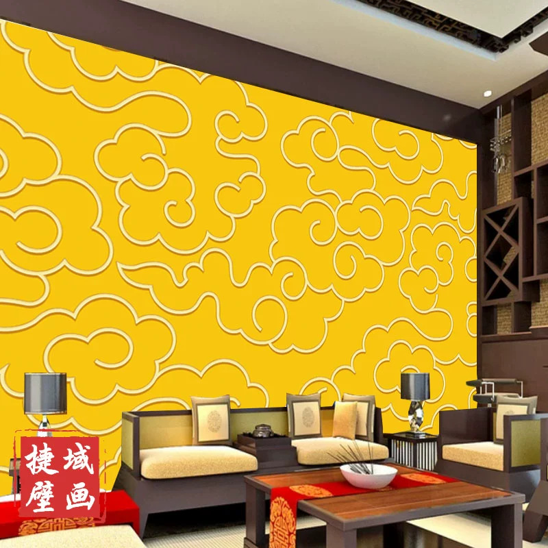 3D Xiantang Xiangyun Wallpaper Living Room Sofa Mural Wall Covering Chinese Style Wallpaper Golden Wall Covering Buddhist Hall Temple Background