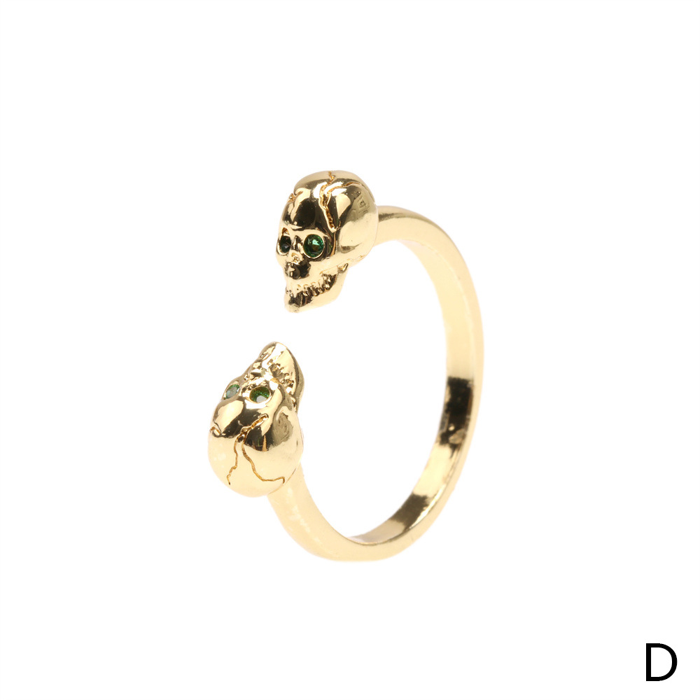 European and American cross-border micro-inlaid color zirconium open skull personality adjustable ri