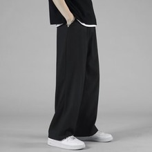 夏季冰丝休闲裤子男薄款凉感速干运动直筒黑色潮流百搭宽松长裤男