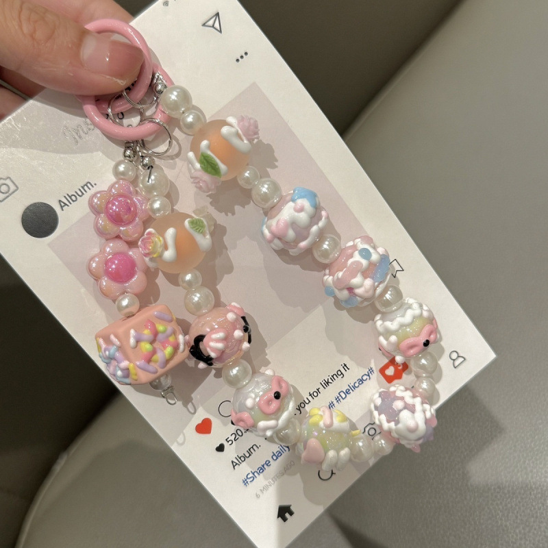 漫画インクリームビーズストラップかわいい携帯電話携帯電話チェーンペンダント diy キーホルダーバッグチェーン|undefined