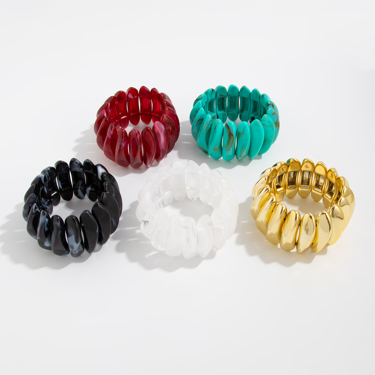 Joyas transfronterizas europeas y americanas, sentido de diseño de nicho, pulsera de degradado de resina de forma especial, pulsera elástica de costura de ins simple image 6