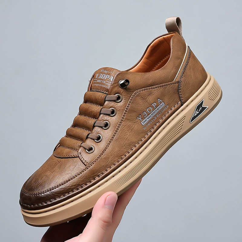 Мужская обувь, осень 2023, новая мужская Спортивная повседневная кожаная обувь из натуральной кожи на мягкой подошве, мужские модные Универсальные Нескользящие кроссовки
