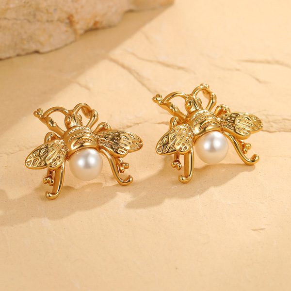 Fashionable design retro earrings pearl stainless steel