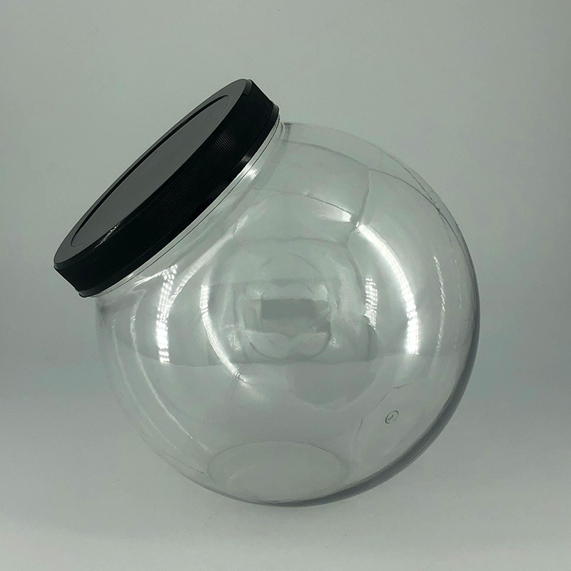 PET transparente botella de plástico esférica de grano de embalaje de boca ancha botella de comida de caramelo con tapa botella de bola sellada