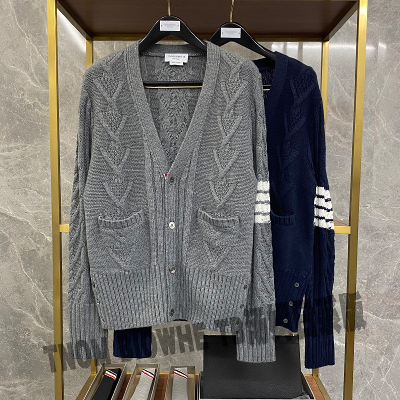 tnom biowhe tb four bar alan cardigan men's v-neck knitted sweater jacket trendy brand autumn and winter style