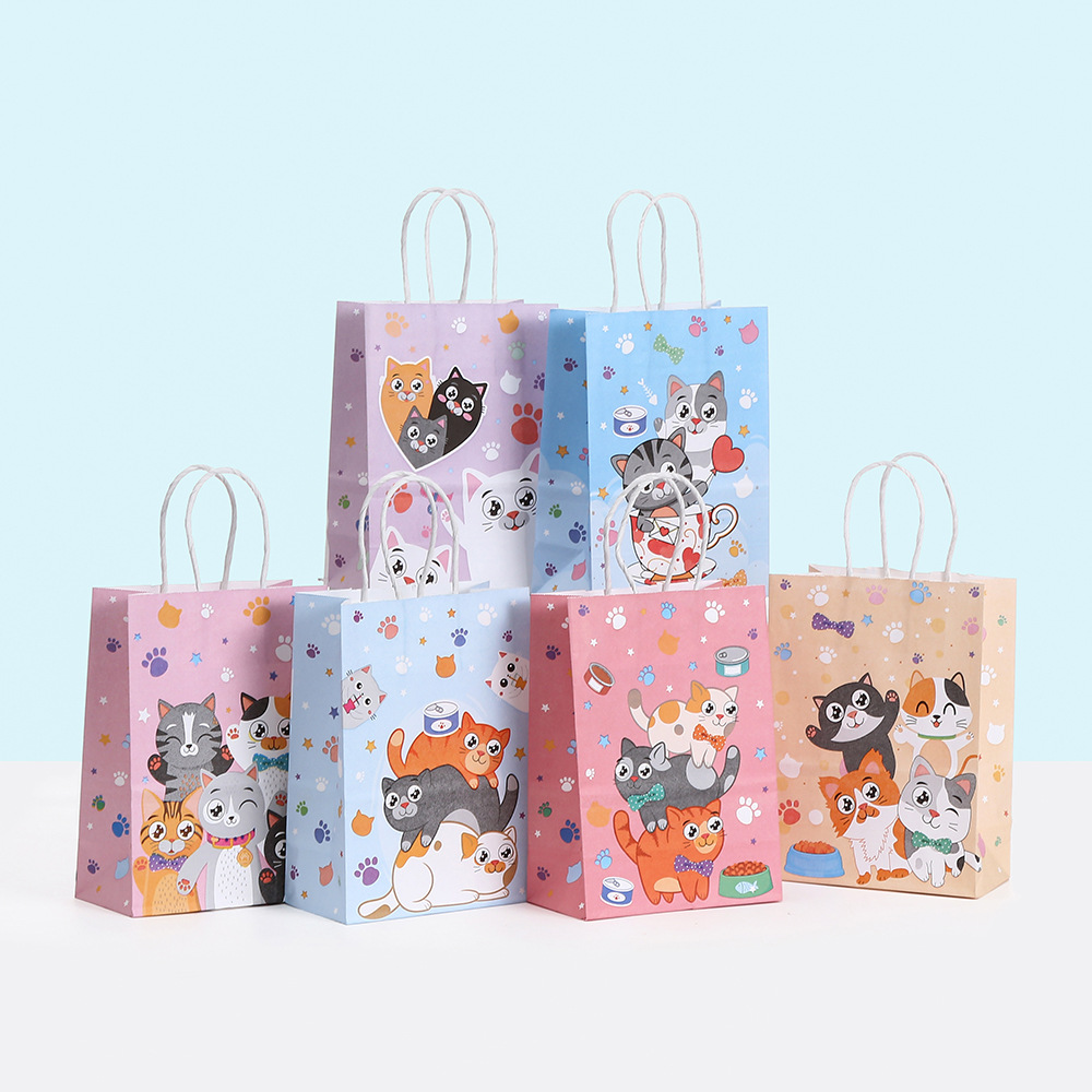可爱猫咪主题礼品包装袋牛皮纸袋派对手提礼物袋批发印花厂家直销