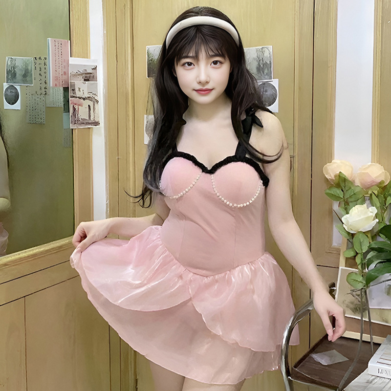 Dulce pequeño trajes de baño de viento de fragancia chicas calientes rosa rosa rosa baldaño sexy balneario trajes de baño al por mayor