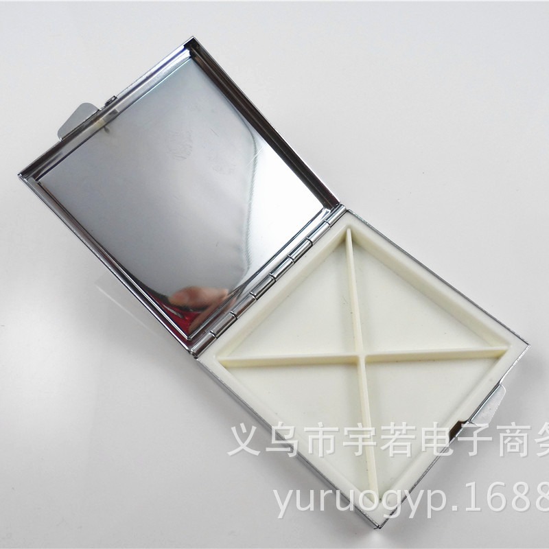 New four -grid fixed plaid pill box portable simple metal pill box…