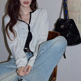 吵吵家浅杏色拼接针织衫女2025春休闲气质修身显瘦长袖外搭上衣