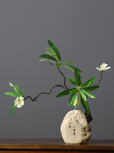 中式绿植水石榕花禅意枯藤假花盆景摆件客厅玄关书房花艺装饰