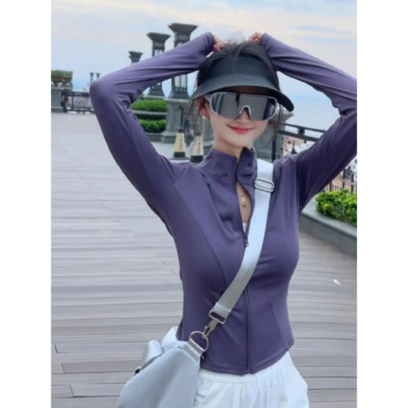 女性のためのスタンドアップカラースリム日焼け防止服 2025 新しい抗 UV ヨガ服夏薄いアイスシルククールジャケット女性のための|undefined