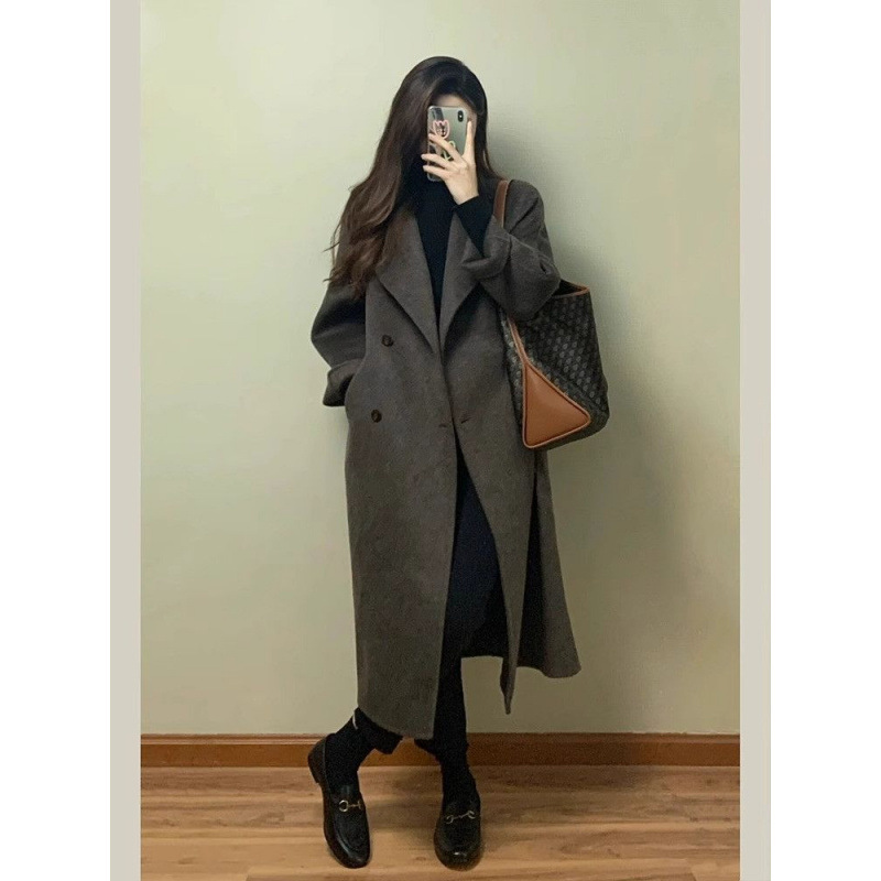 Cross-Border 2025 New Autumn and Winter Woolen Outwear Korean Suit Mid-Length Maillard Single-Sided Cashmere Outwear for Women