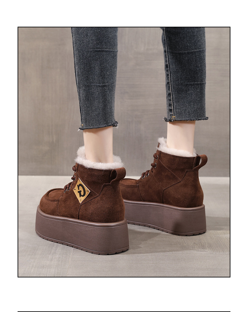 Giày boot nữ cổ cao đế dày tăng chiều cao, lót nhung ấm mùa đông — Màu cà phê chi tiết 18