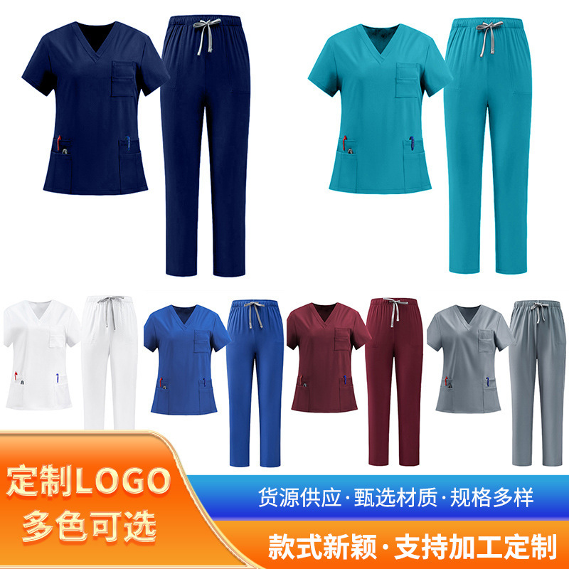 Cross-border New Products Surgical Clothes Men's and Women's Doctors Work Clothes V-Neck Nurses' Clothes suit Short-sleeved Elastic Quick-drying Hand-washing Clothes