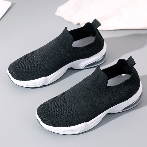 Foreign trade women's shoes  new slip-on large size single shoes flat casual sports shoes women's breathable fly-knit mesh shoes