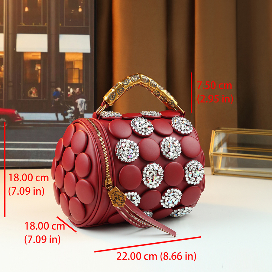 Trendige Damen-Tragetasche mit Strassverzierungen und Polka-Dots, mehrere Fächer, Retro-Schultertasche im Boston-Stil aus PU-Leder_voghion.com