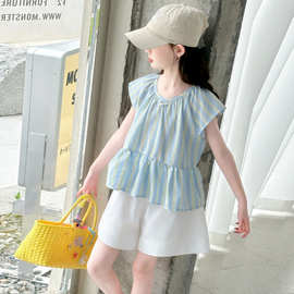 女童洋气薄款套装夏季2025新款大童女孩无袖上衣儿童清新两件夏装