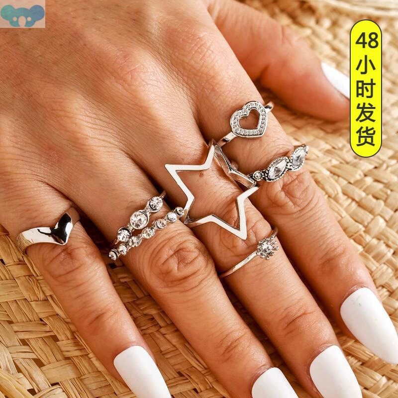 7 шт./наборы винтажных серебряных колец в форме сердца для женщин, трансграничные